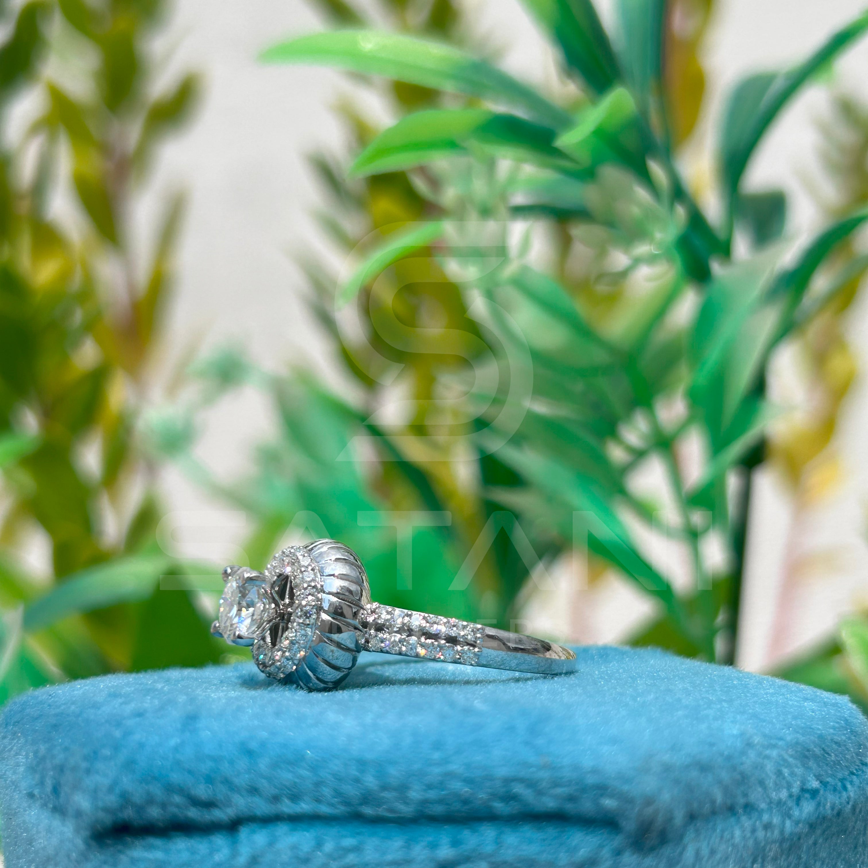 Vintage Halo Moissanite Engagement Ring | Double Layered Cushion Design | 925 Silver Bridal Ring with Hidden Halo | Satani Brothers Jewelry