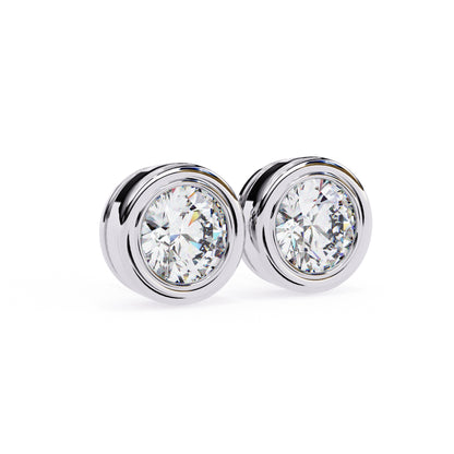 Round Cut Moissanite Stud Earrings 2.5 CT Each, 925 Sterling Silver Bezel Set, 7×7 mm – Luxury Unisex Studs, 5.9 g