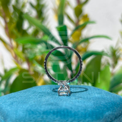 Emerald Cut Moissanite Engagement Ring | Solitaire Ring with Diamond Accent Band | Minimalist Proposal Ring | Modern Bridal Jewelry