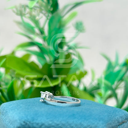 Princess Cut Diamond Three Stone Engagement Ring with Trillion Side Stones