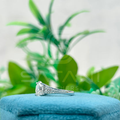 Oval Cut Diamond Engagement Ring, 10K White Gold Solitaire Ring with Side Stones, Classic Bridal Jewelry