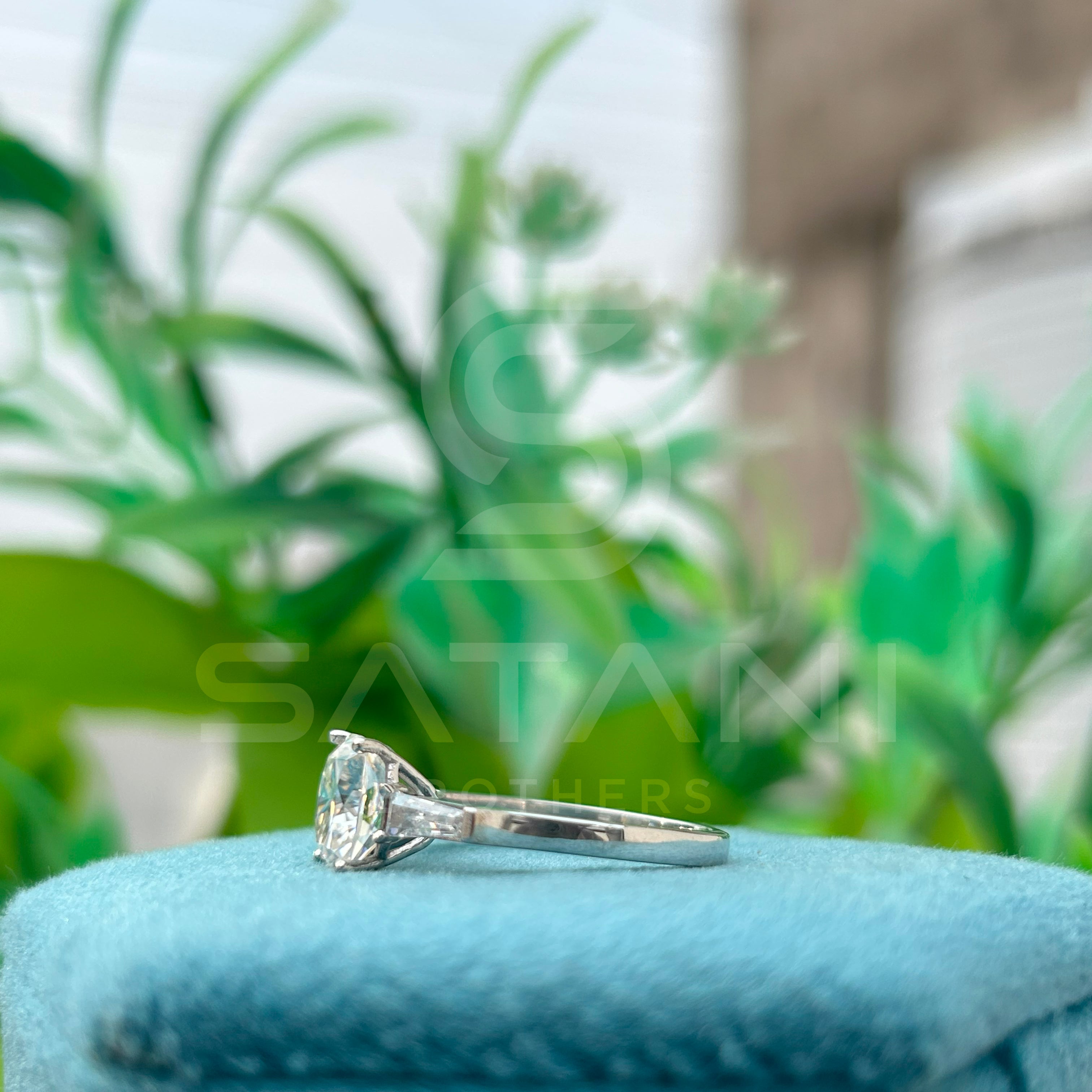 Cushion Cut Diamond Engagement Ring with Baguette Side Stones | 925 Silver Solitaire Ring | Classic Three Stone Diamond Ring for Women