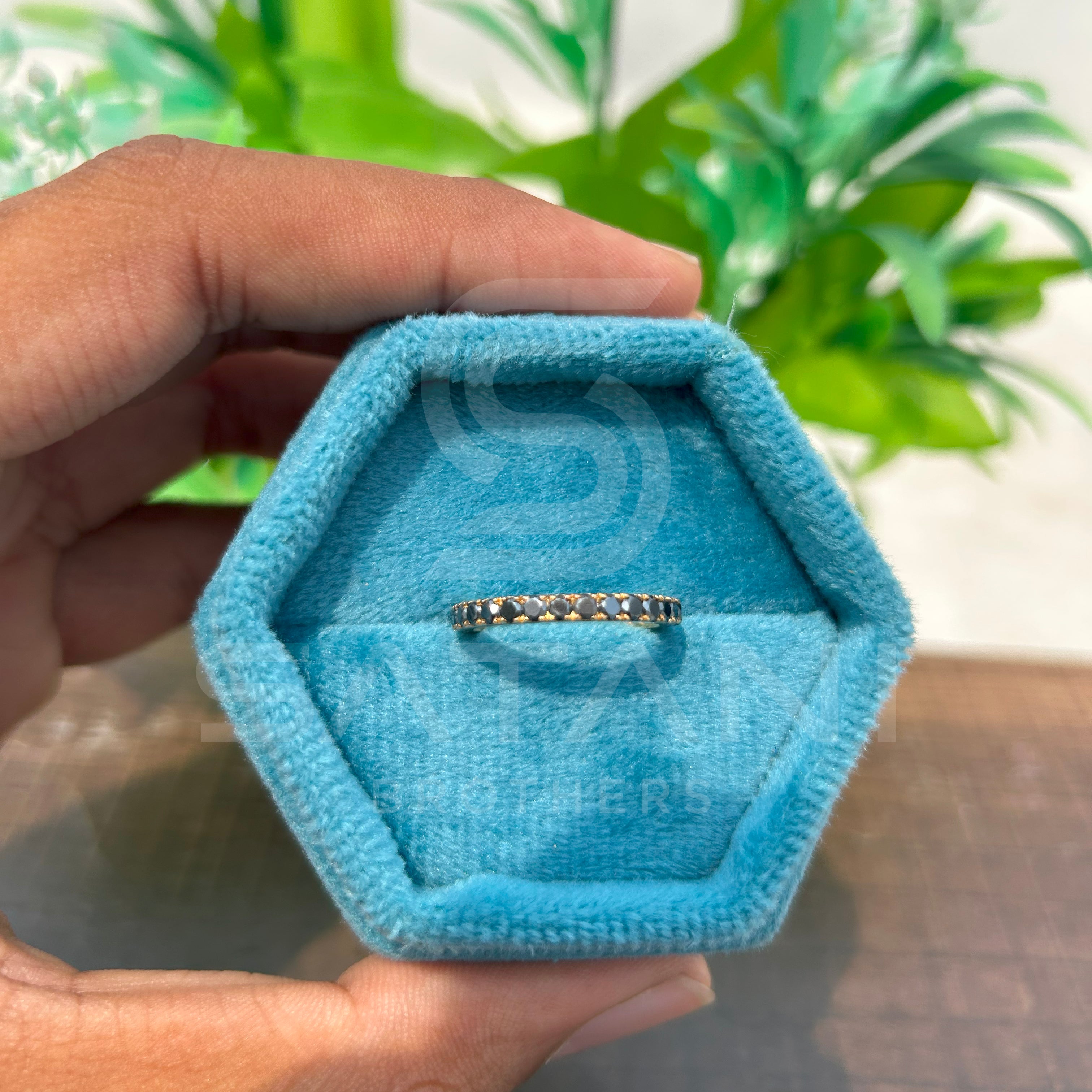 Elegant Black Moissanite Eternity Band in Gold | Timeless Stackable Ring