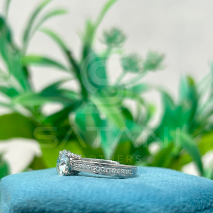 Round Cut Diamond Solitaire Engagement Ring, 10K White Gold Classic Bridal Ring, Pave Band Wedding Jewelry