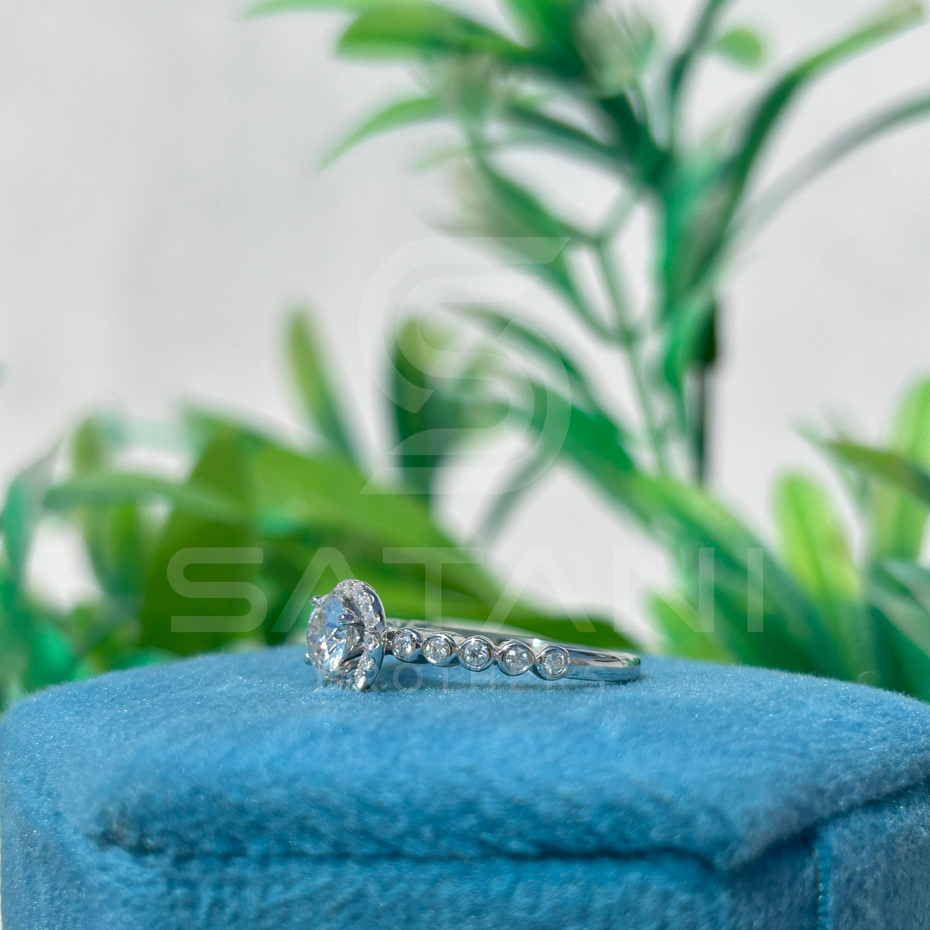 "Round Cut Moissanite Halo Engagement Ring in Sterling Silver"