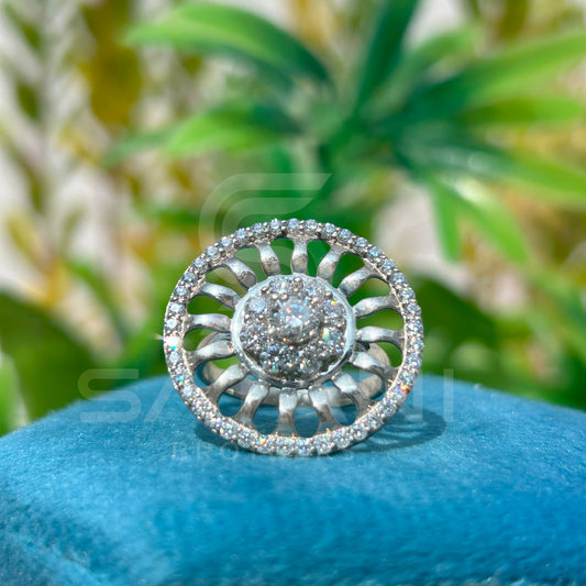 Sunflower-Inspired Round Diamond Halo Ring