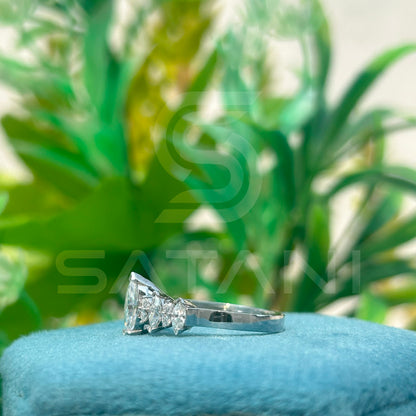 Marquise and Round Cut Moissanite Ring | Dainty Alternating Stone Band | Unique Anniversary or Stacking Ring | 925 Silver or Gold Finish