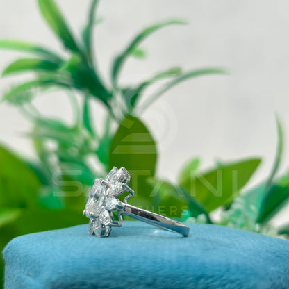 Oval Cut Diamond Engagement Ring – Pear Shape Side Stone Flower Cluster Ring, Elegant Wedding Jewelry