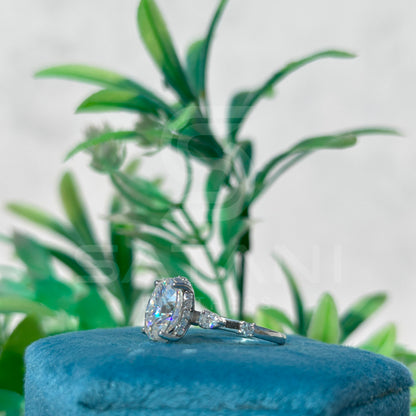 Oval Cut Diamond Engagement Ring with Side Stones in White Gold