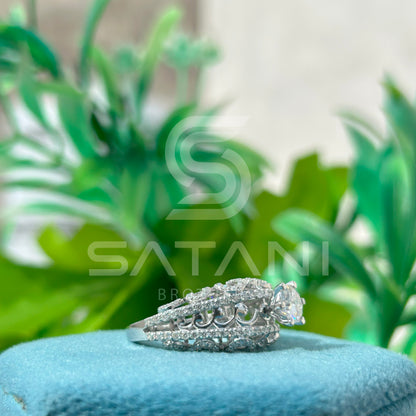 "Vintage-Inspired Oval Halo Engagement Ring – Triple Row Pave Band with Filigree Detailing"