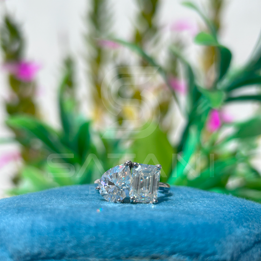 Eternal Duo Toi et Moi Ring – Emerald Cut & Pear Cut Diamonds in Platinum