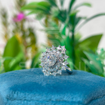 Floral Halo Moissanite Ring | Oval Center with Round & Princess Accents | Regal Engagement or Party Ring