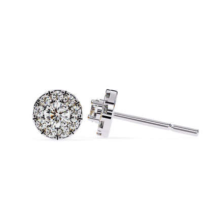 Round Diamond Halo Stud Earrings in 925 Sterling Silver – 0.27 Ct Total, Center 3.2 mm & Side 1.6 mm Diamonds, 2g