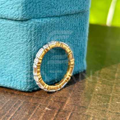 “Gold Eternity Band with Round & Emerald Cut Diamonds – Dainty Full Eternity Ring, Unique Stacking Band, Anniversary or Wedding Ring”