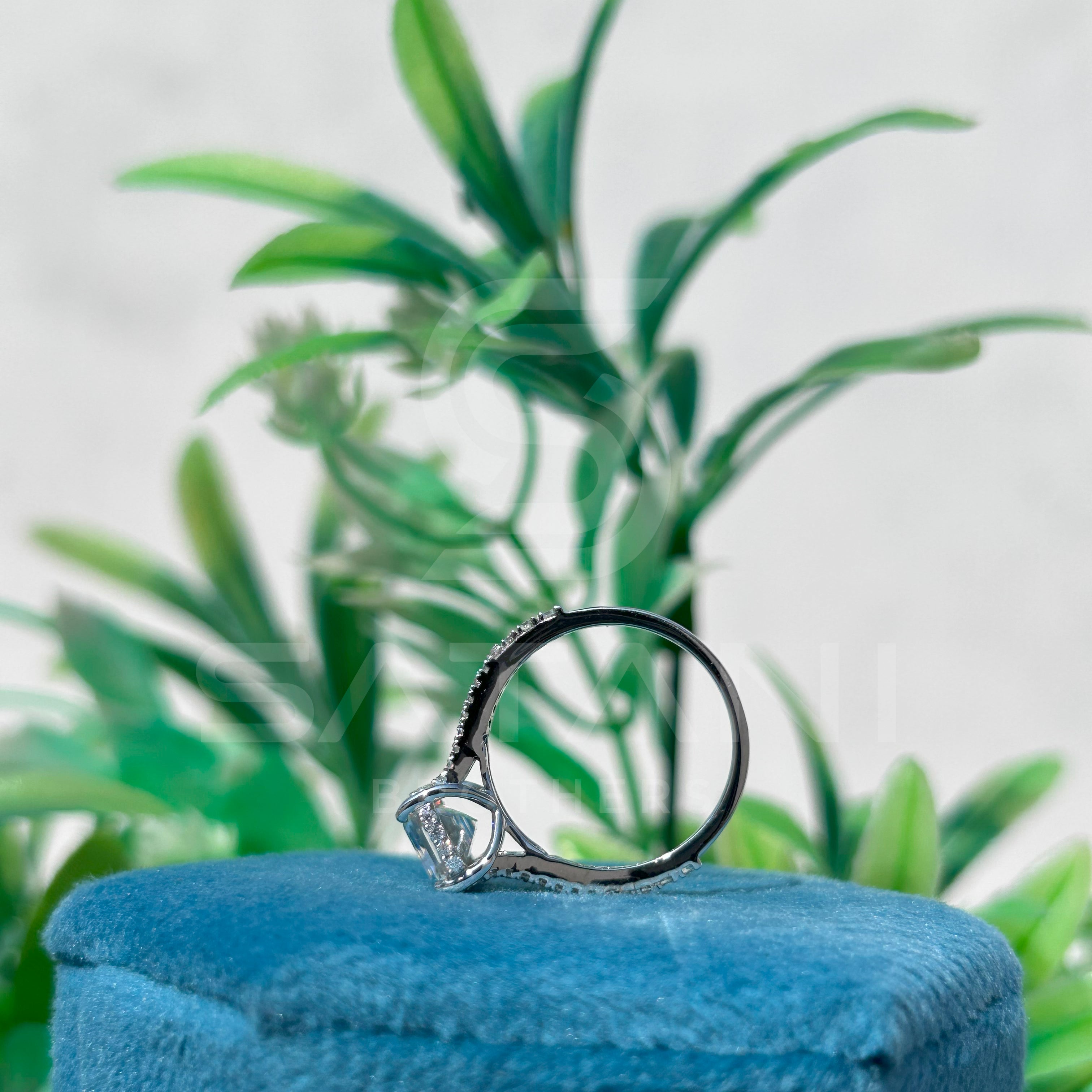Emerald Cut Moissanite Engagement Ring | Split Shank Pave Band Ring | Three-Stone Bridal Ring | Sterling Silver Proposal Ring