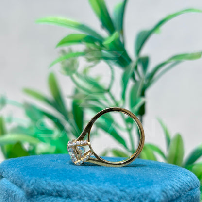 Round Brilliant Cut Diamond Engagement Ring with Double Pave Band in Yellow Gold