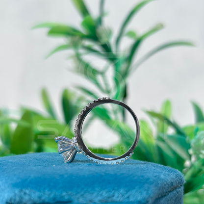 Classic Moissanite Solitaire Engagement Ring | 6-Prong Round Cut with Pave Band | Dainty Sparkling Proposal Ring | Timeless Bridal Jewelry