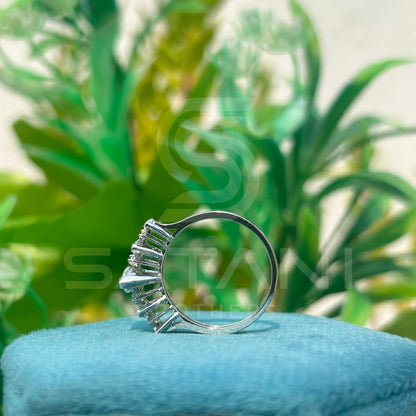 Marquise and Round Cut Moissanite Ring | Dainty Alternating Stone Band | Unique Anniversary or Stacking Ring | 925 Silver or Gold Finish