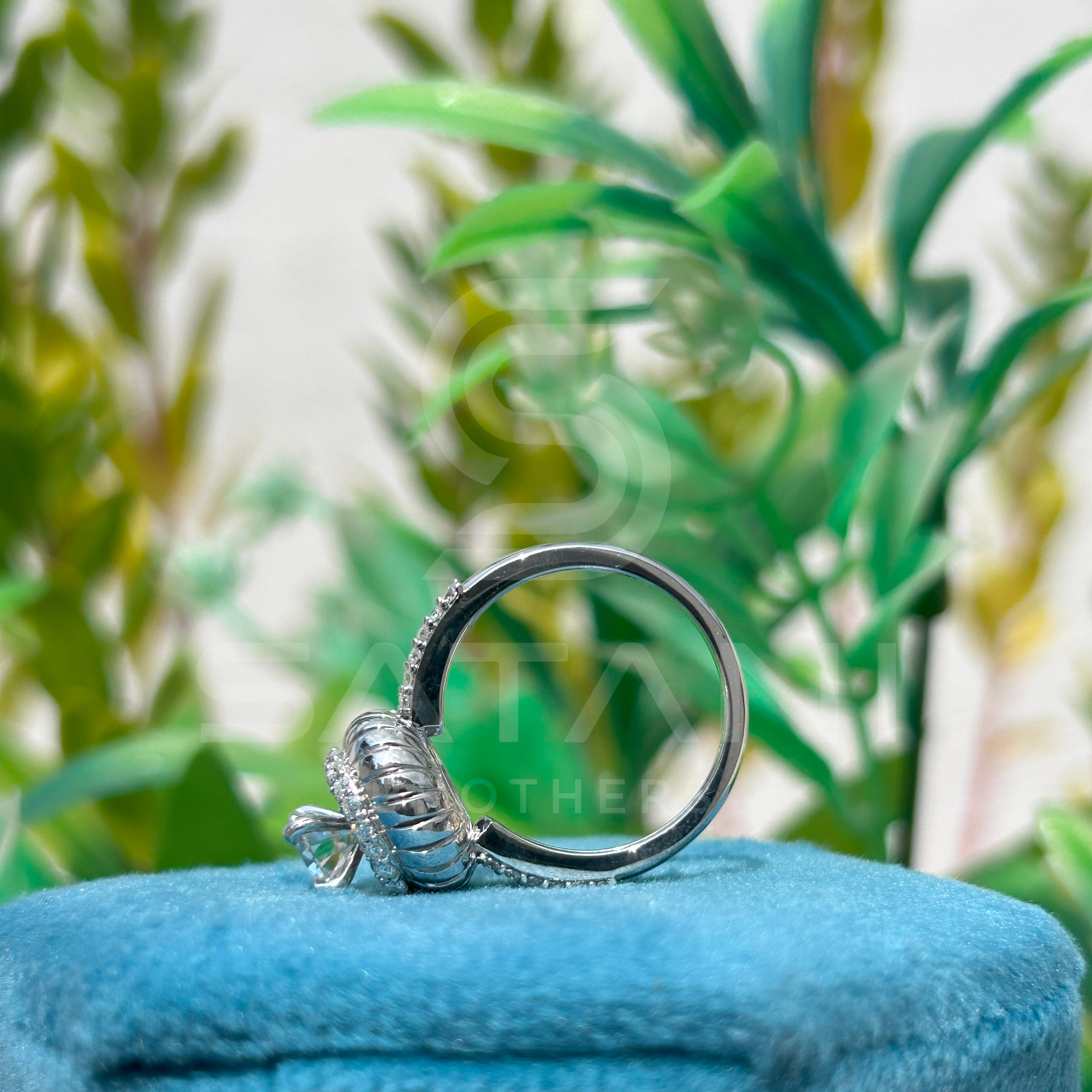 Vintage Halo Moissanite Engagement Ring | Double Layered Cushion Design | 925 Silver Bridal Ring with Hidden Halo | Satani Brothers Jewelry