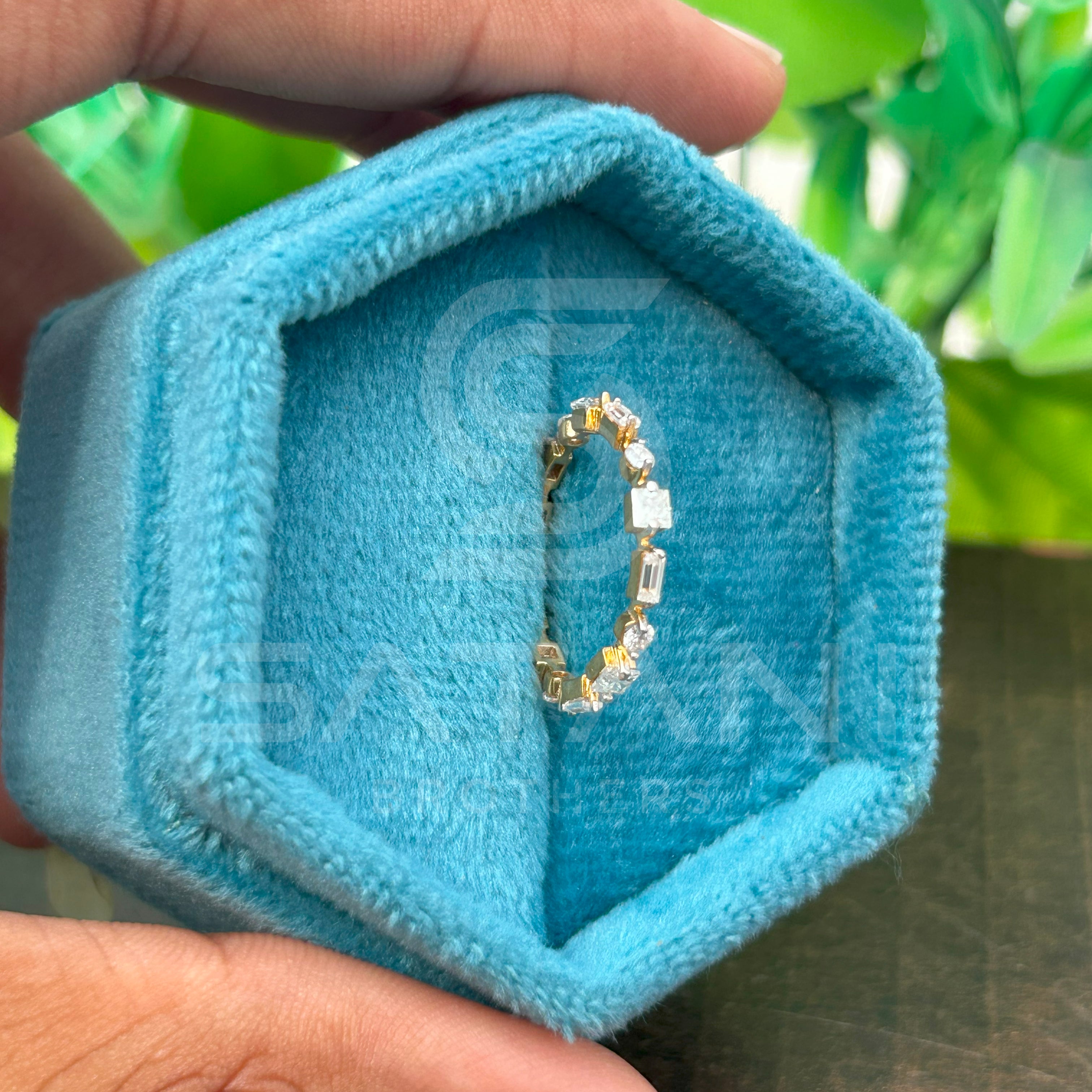 Baguette, Round and Princess Cut Moissanite Eternity Band – 14K Yellow Gold Multi Cut Full Eternity Ring, Stacking Wedding Band