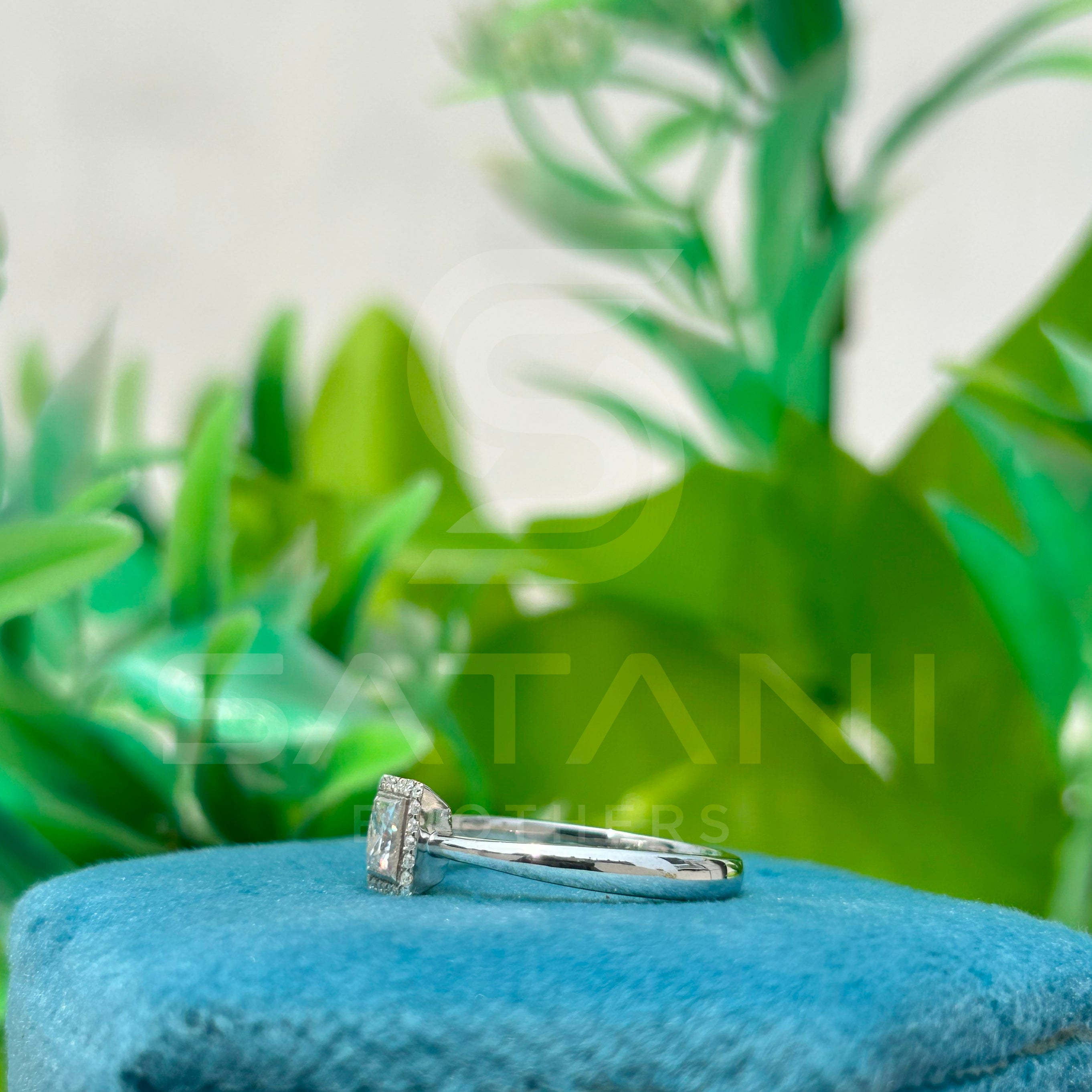Princess Cut Diamond Halo Ring, 10K White Gold Engagement Ring, Square Solitaire Bridal Jewelry