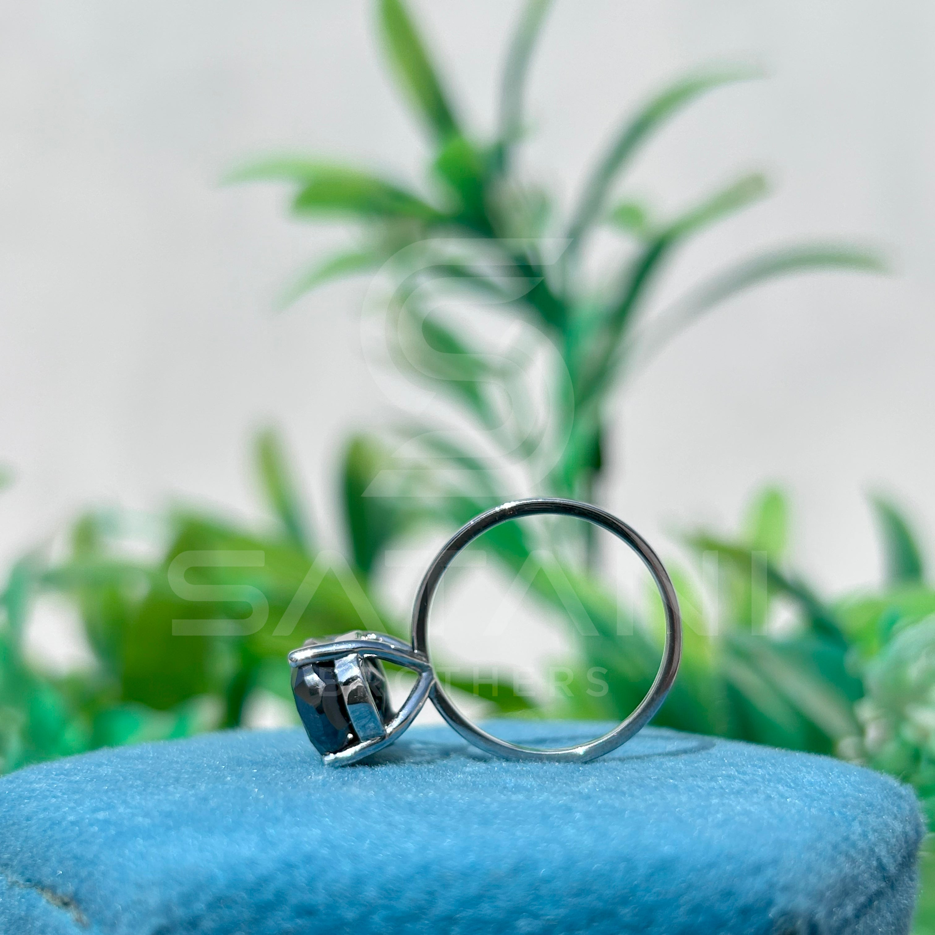 Elegant Black Moissanite Engagement Ring – White Gold Finish