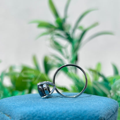 Elegant Black Moissanite Engagement Ring – White Gold Finish