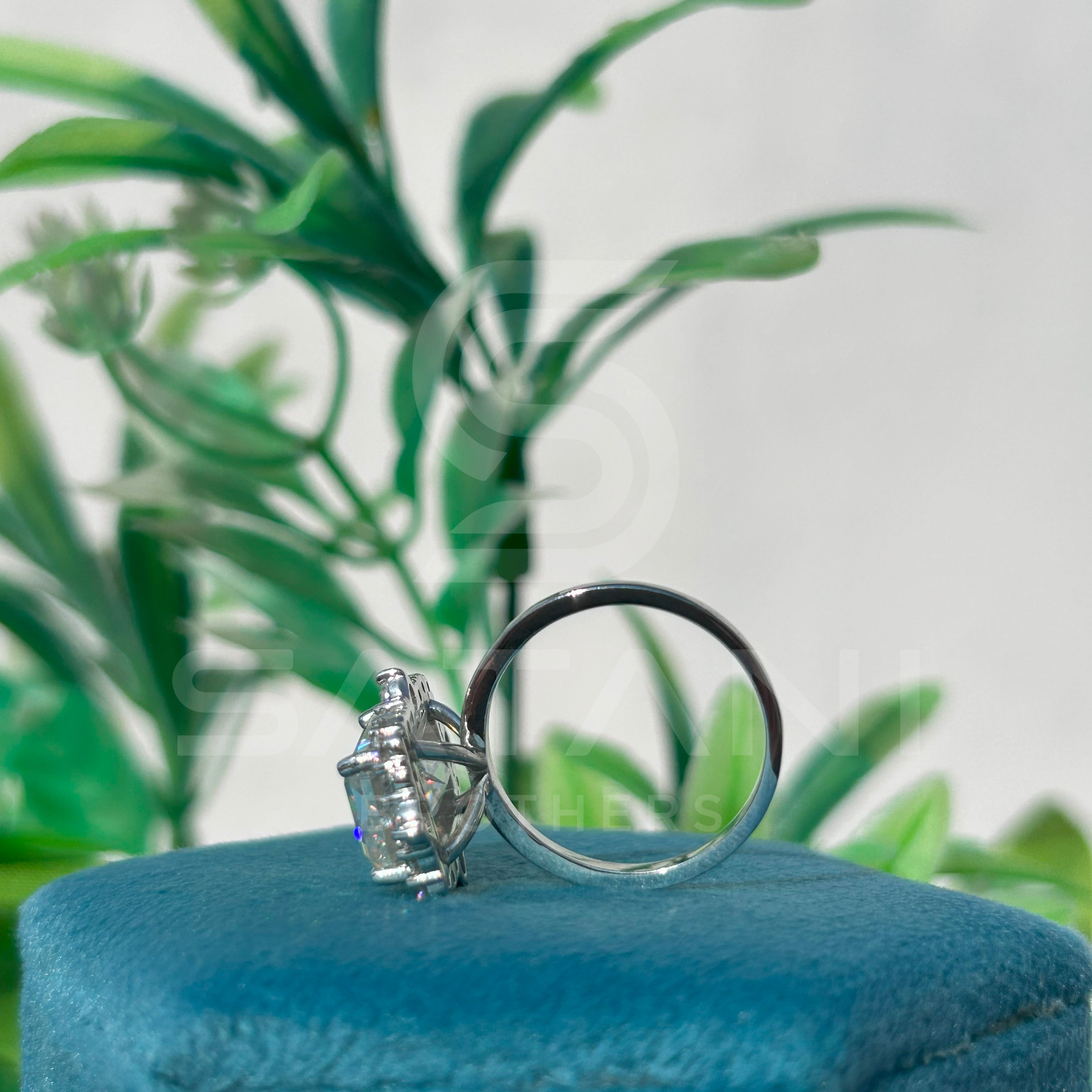 Emerald Cut Moissanite Halo Engagement Ring – Vintage Inspired Moissanite Jewellery in White Gold, Bridal Statement Ring by Satani Brothers