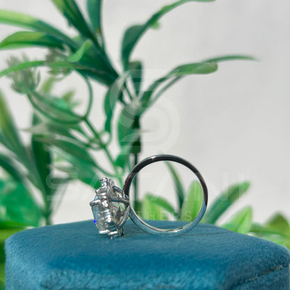 Emerald Cut Moissanite Halo Engagement Ring – Vintage Inspired Moissanite Jewellery in White Gold, Bridal Statement Ring by Satani Brothers