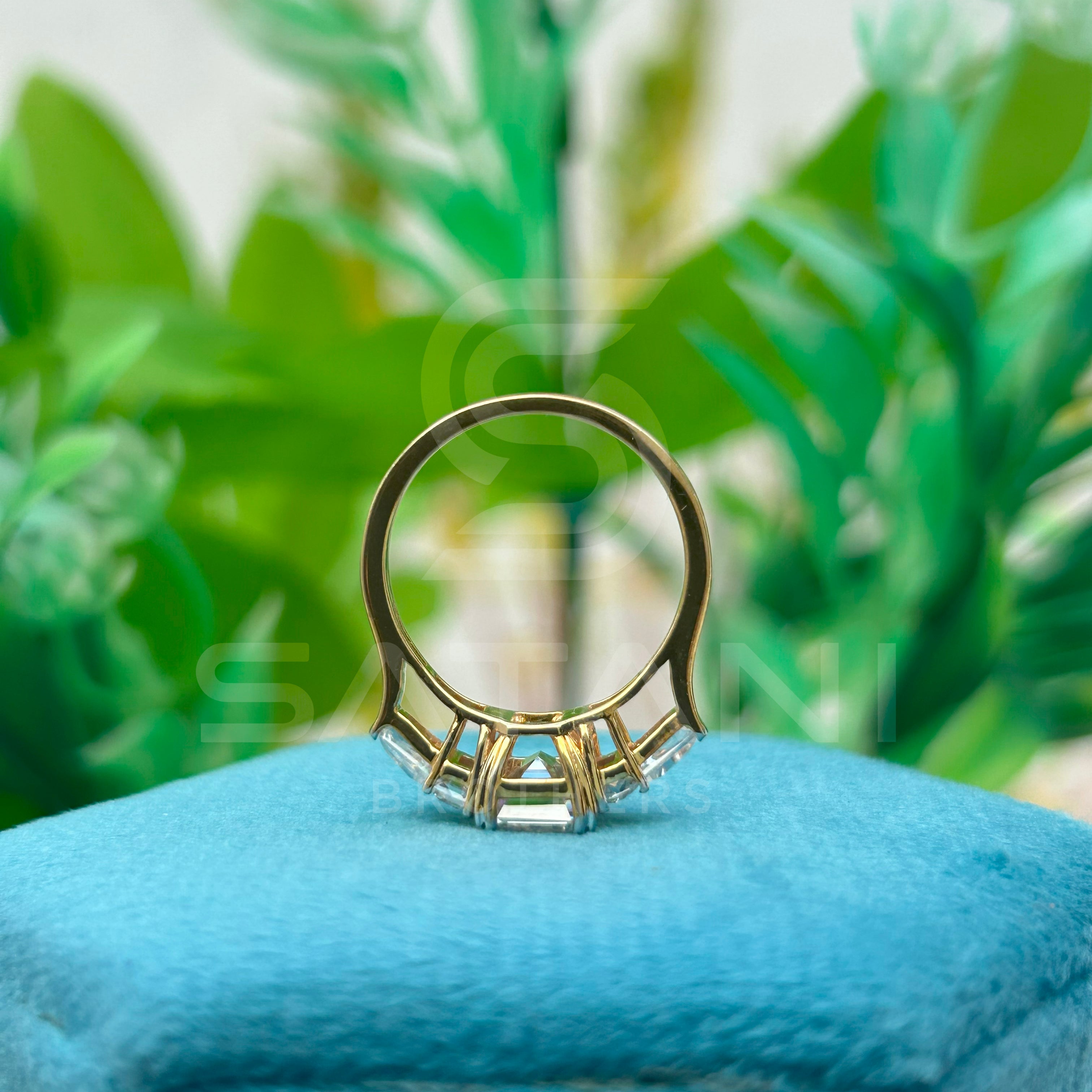 Five Stone Emerald Cut Moissanite Engagement Ring – Baguette & Tapered Baguette Side Stones, 14K Yellow Gold Classic 5 Stone Ring