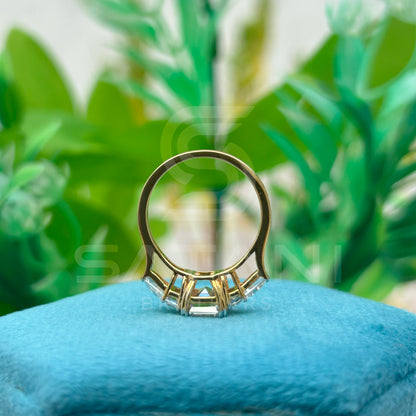 Five Stone Emerald Cut Moissanite Engagement Ring – Baguette & Tapered Baguette Side Stones, 14K Yellow Gold Classic 5 Stone Ring