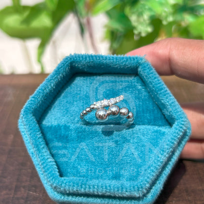 "Silver Orbit Diamond Bead Ring"