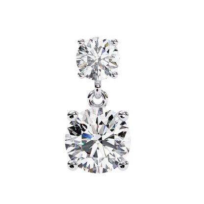3.7CTW Moissanite Drop Stud Earrings – 7.2mm & 4.8mm Round Stones, Sterling Silver, 2.3g, Brilliant Diamond Alternative