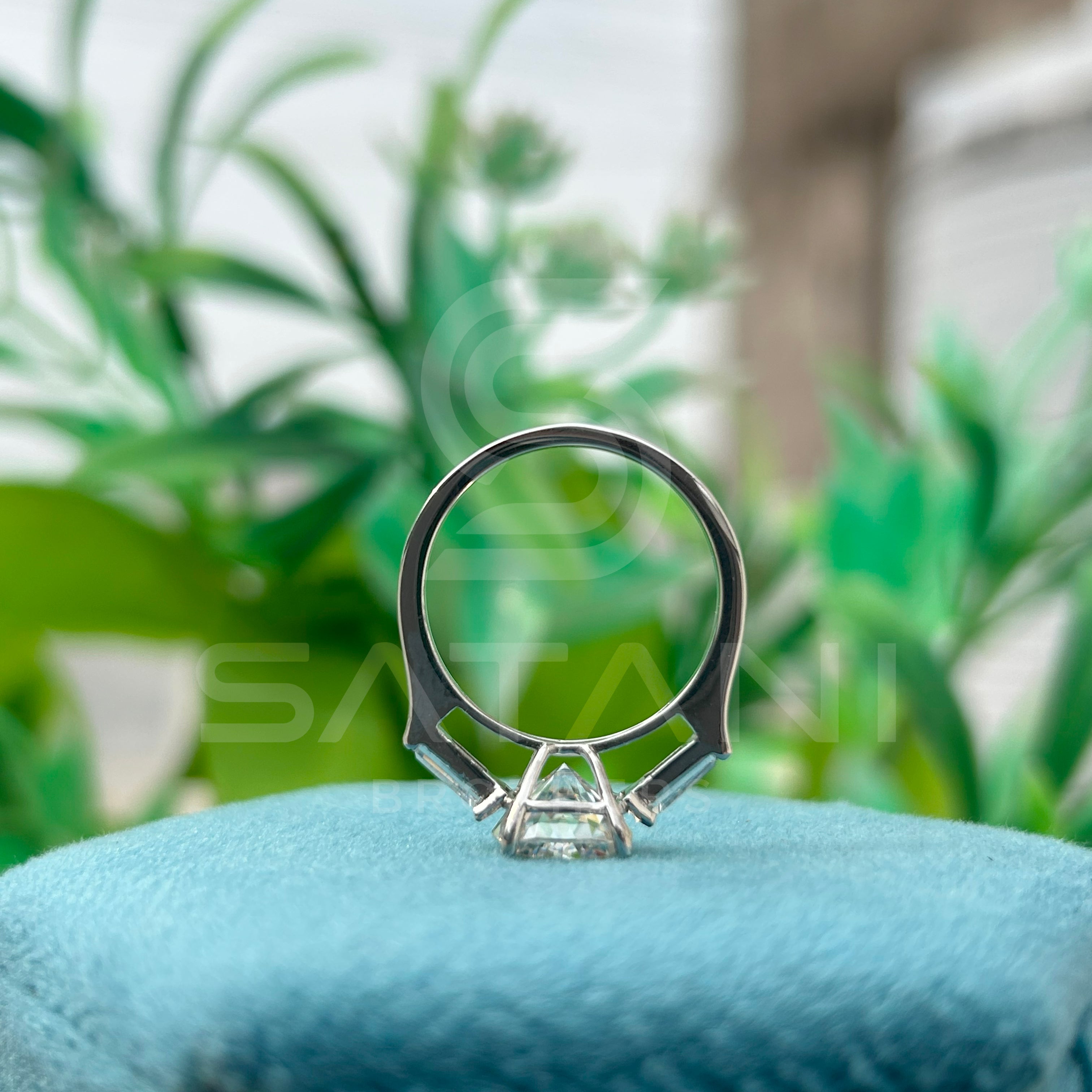 Cushion Cut Diamond Engagement Ring with Baguette Side Stones | 925 Silver Solitaire Ring | Classic Three Stone Diamond Ring for Women
