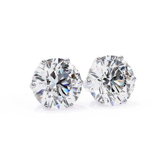7mm Round Moissanite Stud Earrings in 925 Sterling Silver – 2.5 Carat, Lightweight 1.0g