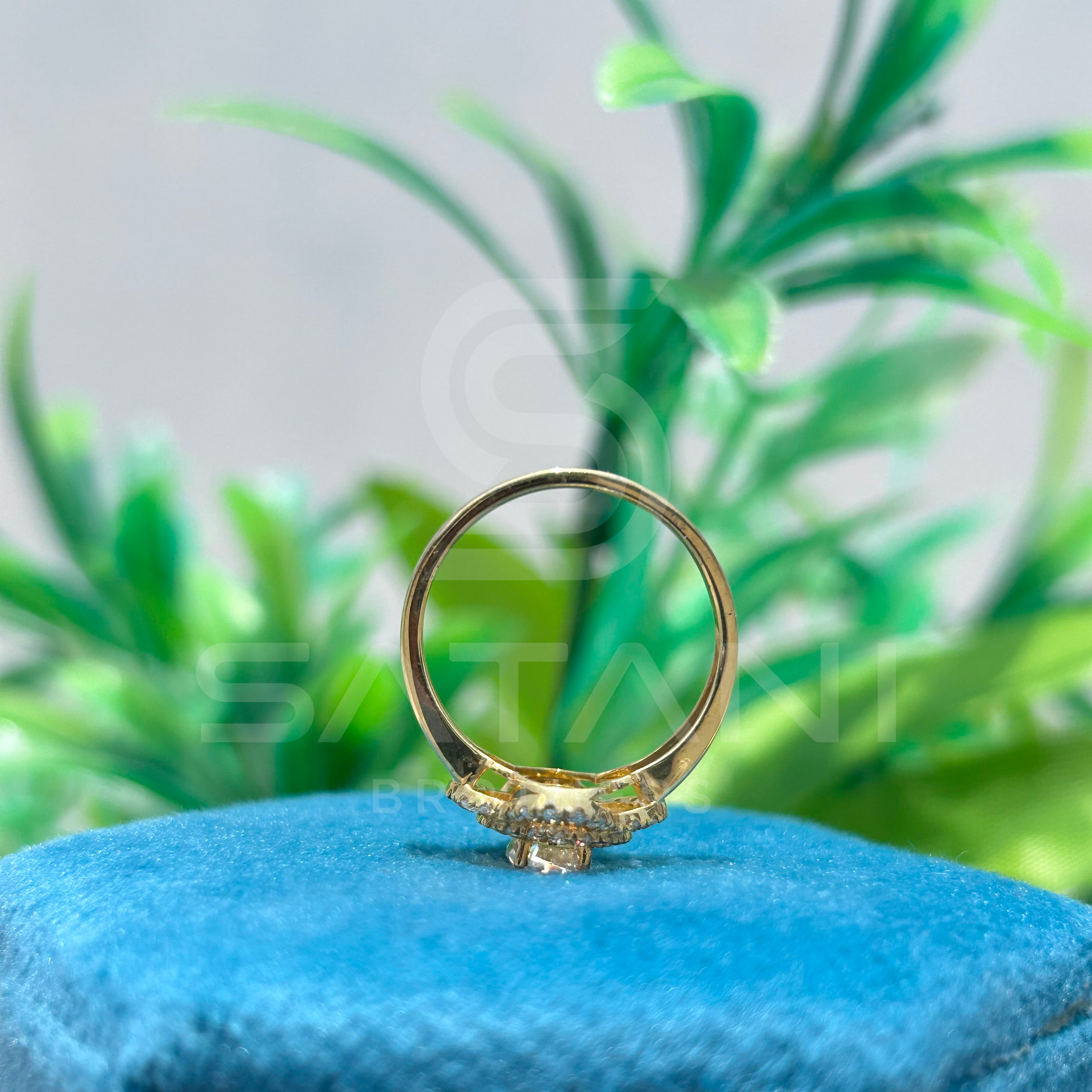 Oval Cut Moissanite Halo Engagement Ring – Double Halo Split Shank Vintage Style Moissanite Jewellery in Yellow Gold, Elegant Bridal Ring by Satani Brothers