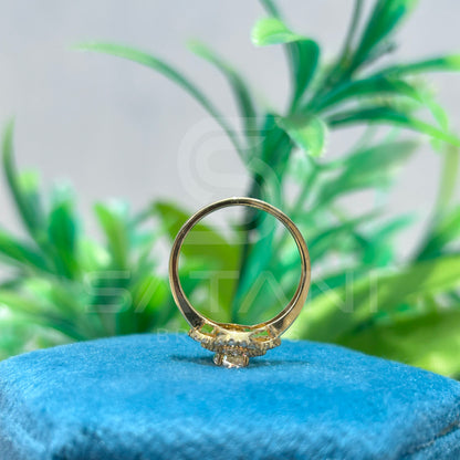 Oval Cut Moissanite Halo Engagement Ring – Double Halo Split Shank Vintage Style Moissanite Jewellery in Yellow Gold, Elegant Bridal Ring by Satani Brothers