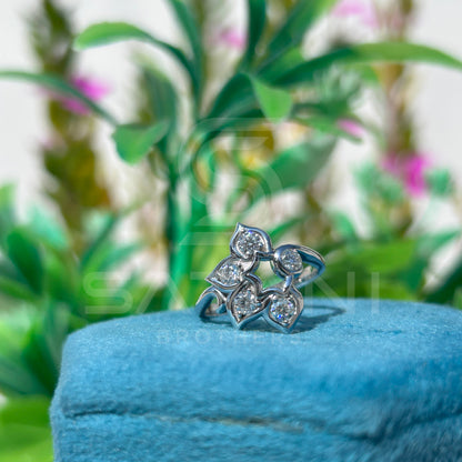 Floral Diamond Cluster Ring | Unique Petal Design in Sterling Silver or Gold | Modern Flower-Inspired Statement Ring