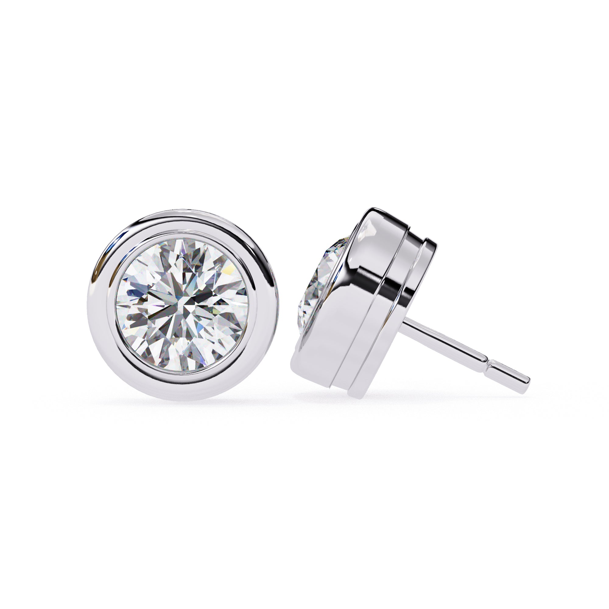 Round Cut Moissanite Stud Earrings 2.5 CT Each, 925 Sterling Silver Bezel Set, 7×7 mm – Luxury Unisex Studs, 5.9 g