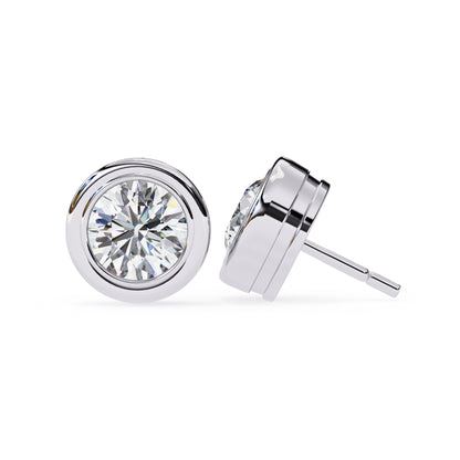 Round Cut Moissanite Stud Earrings 2.5 CT Each, 925 Sterling Silver Bezel Set, 7×7 mm – Luxury Unisex Studs, 5.9 g