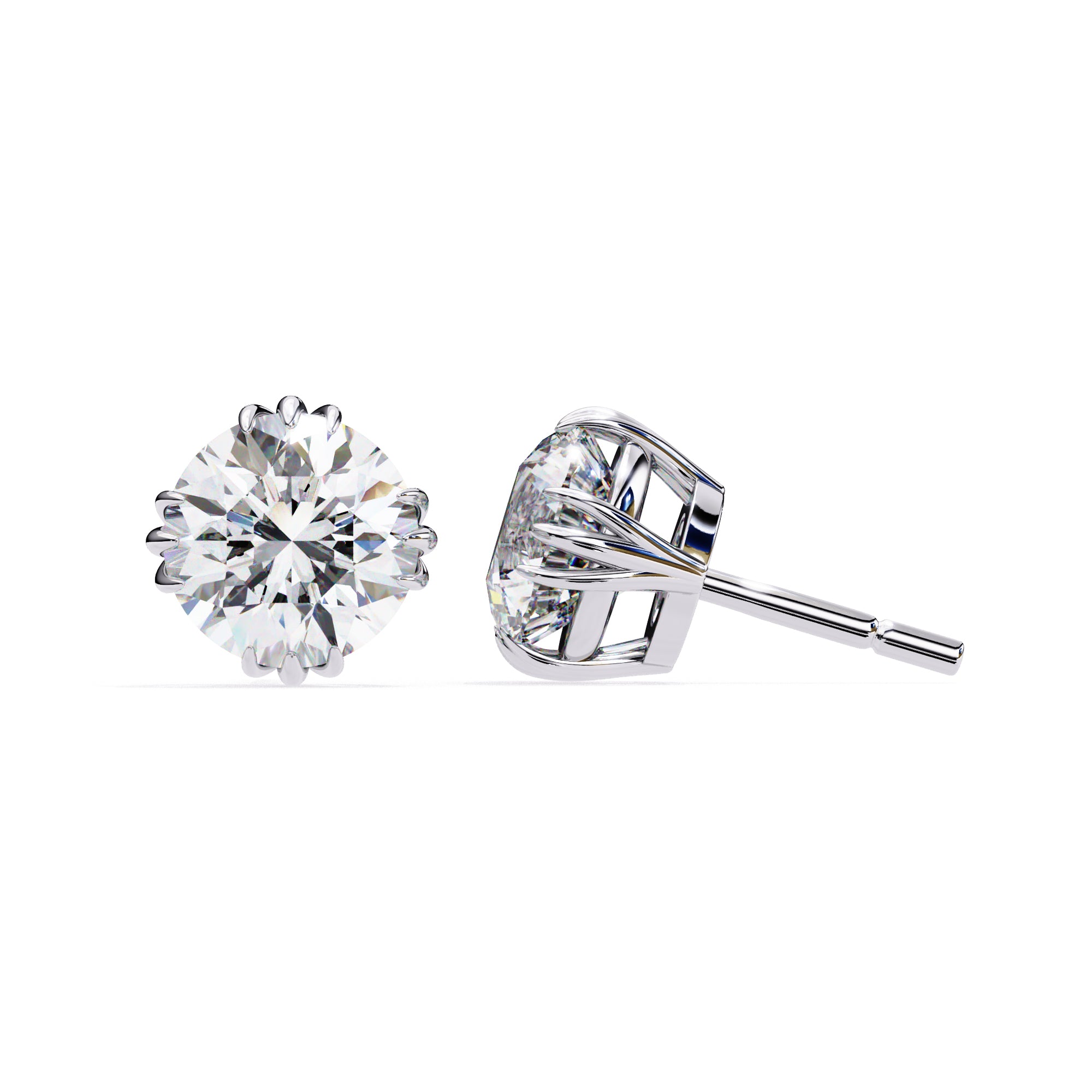 7mm Round Moissanite Stud Earrings, 3-Prong Basket Setting, 2.8 CTW Each / 3.7 CTW Total, 925 Sterling Silver, Hypoallergenic, Luxury Gift for Women