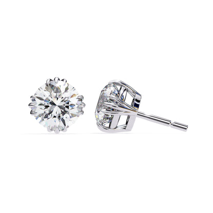7mm Round Moissanite Stud Earrings, 3-Prong Basket Setting, 2.8 CTW Each / 3.7 CTW Total, 925 Sterling Silver, Hypoallergenic, Luxury Gift for Women