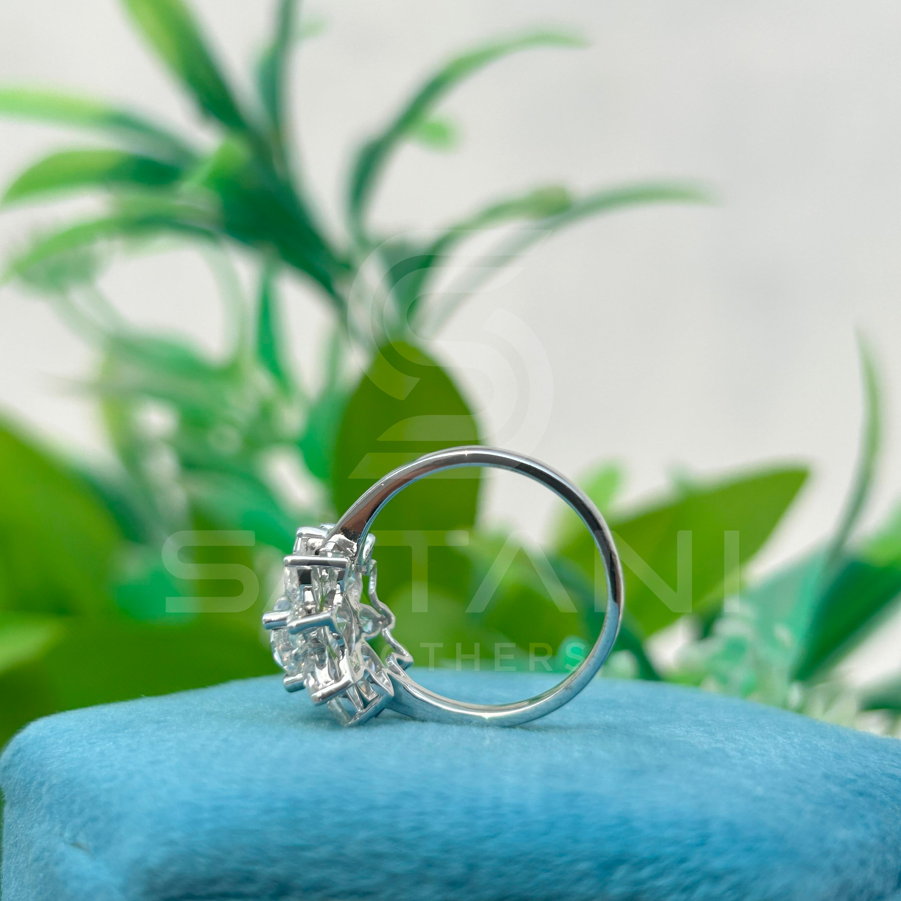 Oval Cut Diamond Engagement Ring – Pear Shape Side Stone Flower Cluster Ring, Elegant Wedding Jewelry