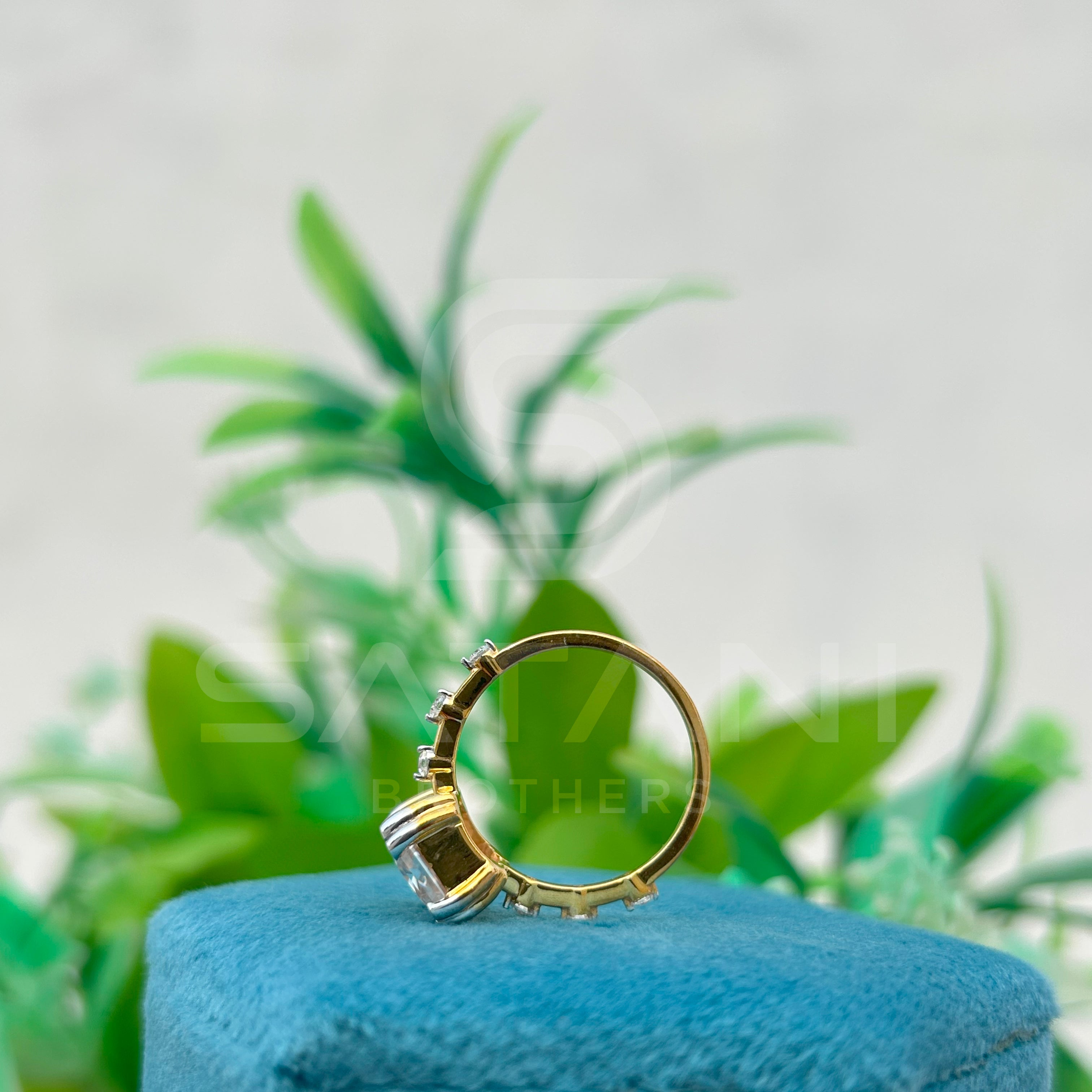 Emerald Cut Moissanite Ring with Side Accents | Two-Tone Yellow Gold & Silver Engagement Ring | Unique Vintage-Inspired Bridal Ring