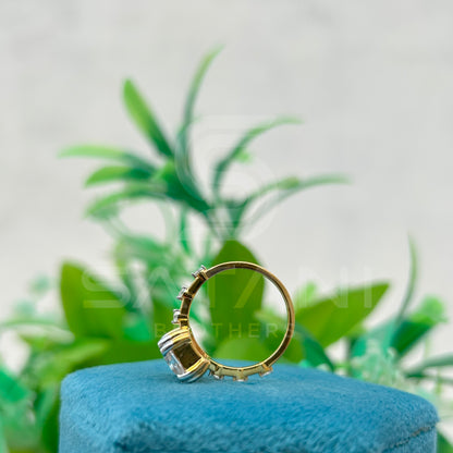 Emerald Cut Moissanite Ring with Side Accents | Two-Tone Yellow Gold & Silver Engagement Ring | Unique Vintage-Inspired Bridal Ring