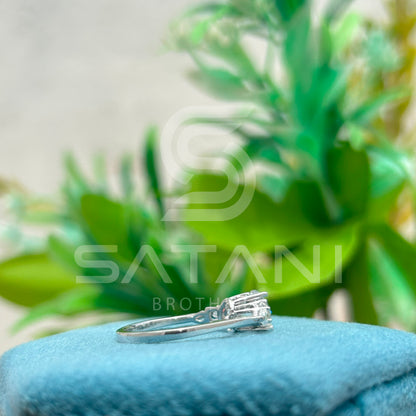 Five Stone Moissanite Engagement Ring | 14K White Gold | Round Center with Princess & Pear Side Stones | Unique Bridal Ring