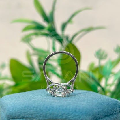 Three Stone Moissanite Engagement Ring | Round Cut Trilogy Ring in White Gold | Sparkling Anniversary or Proposal Ring | Classic Bridal Jewelry