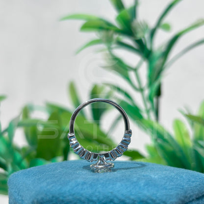 "Round Cut Moissanite Halo Engagement Ring in Sterling Silver"
