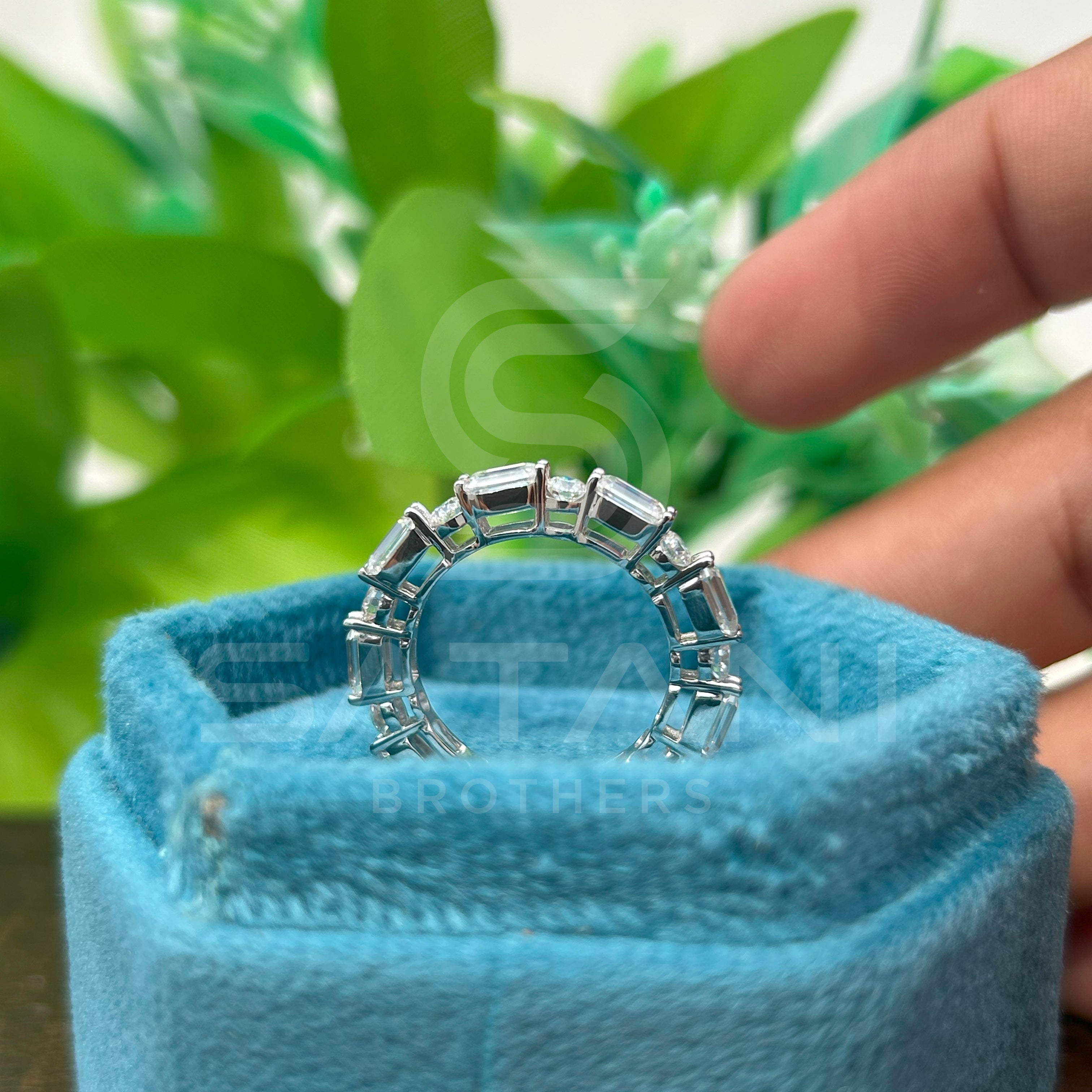 Baguette and Round Moissanite Eternity Band | Dainty Stacking Wedding Ring | Sterling Silver Anniversary Band | Modern Bridal Jewelry
