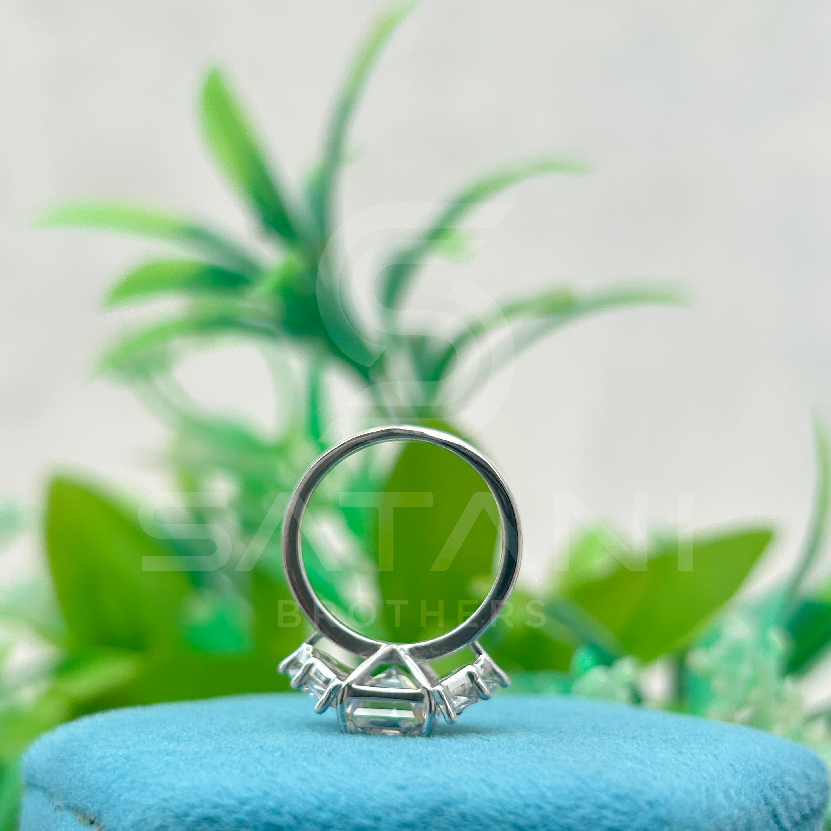 Vintage Emerald Cut Engagement Ring | Art Deco Moissanite Ring with Halo and Side Accents | Glamorous Statement Bridal Jewelry